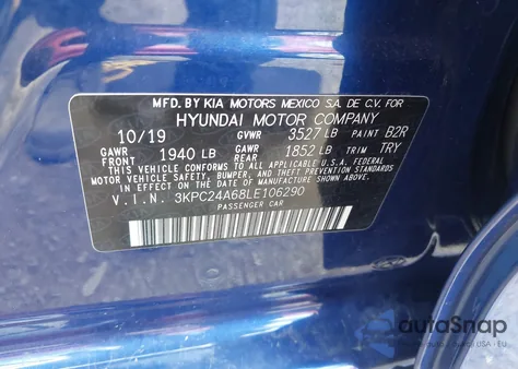 2020 Hyundai Accent Se z USA, uszkodzony, nr VIN 3KPC24A68LE106290